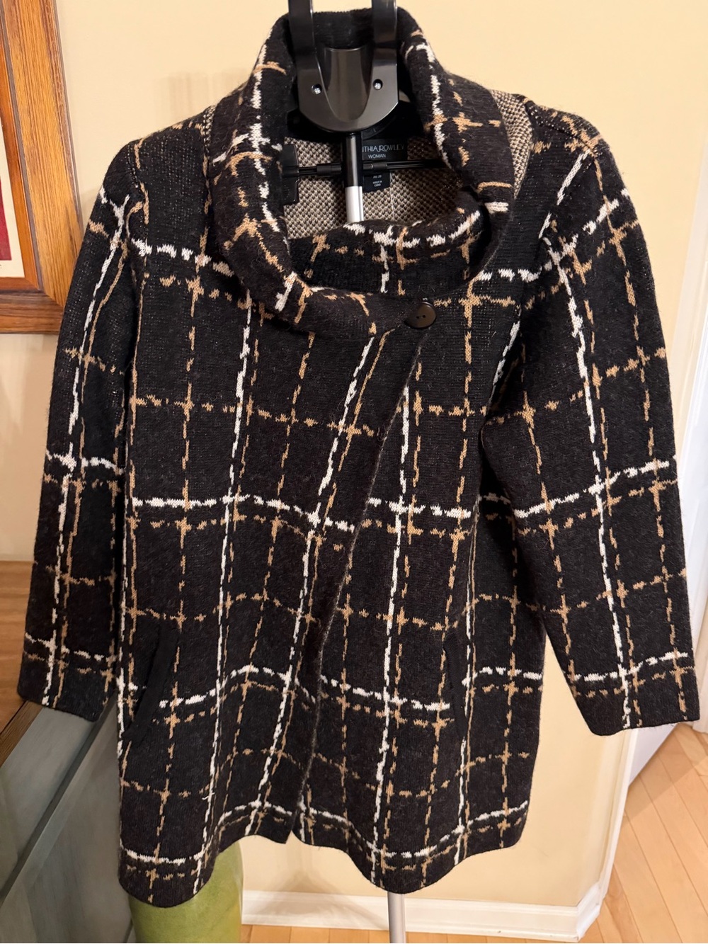 Cynthia Rowley‎ 1X Plaid Cowl Neck Sweater Coat
